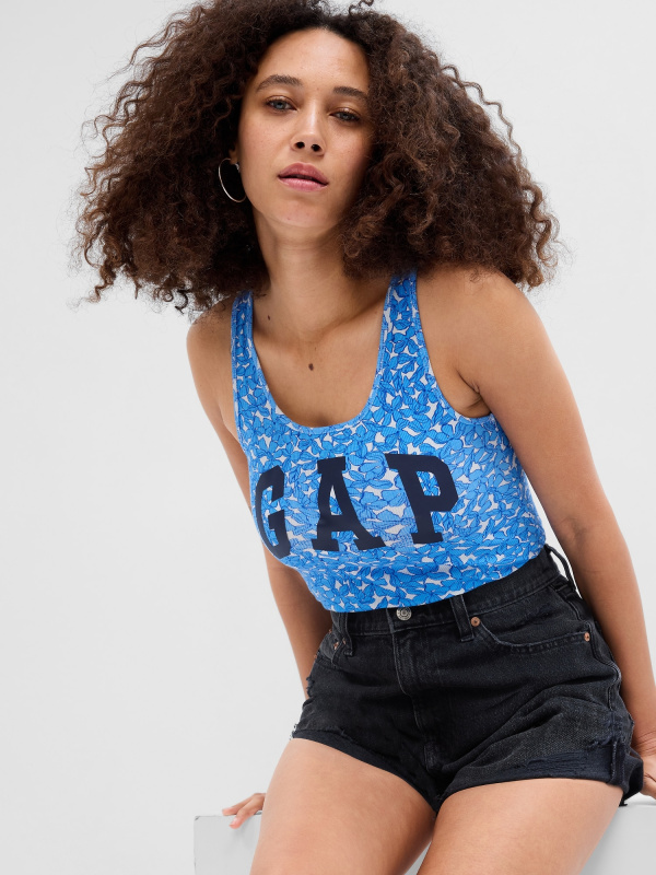 GAP Boyfriend TANK dámské tílko s logem modrá s květinovým vzorem Velikost: XS
