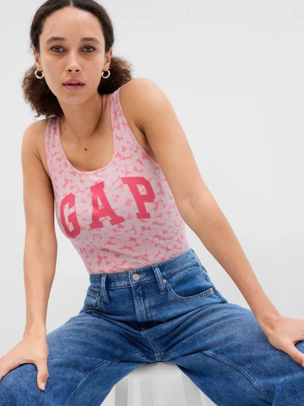 GAP Boyfriend TANK dámské tílko s logem růžová s květinovým vzorem Velikost: XXS