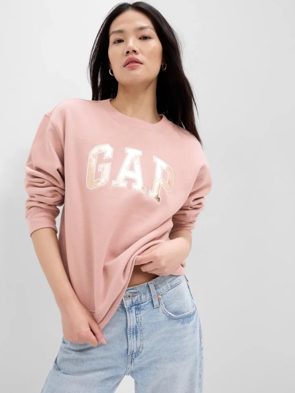 GAP HERITAGE Crewneck dámská mikina růžová s lesklým nápisem Velikost: XXS