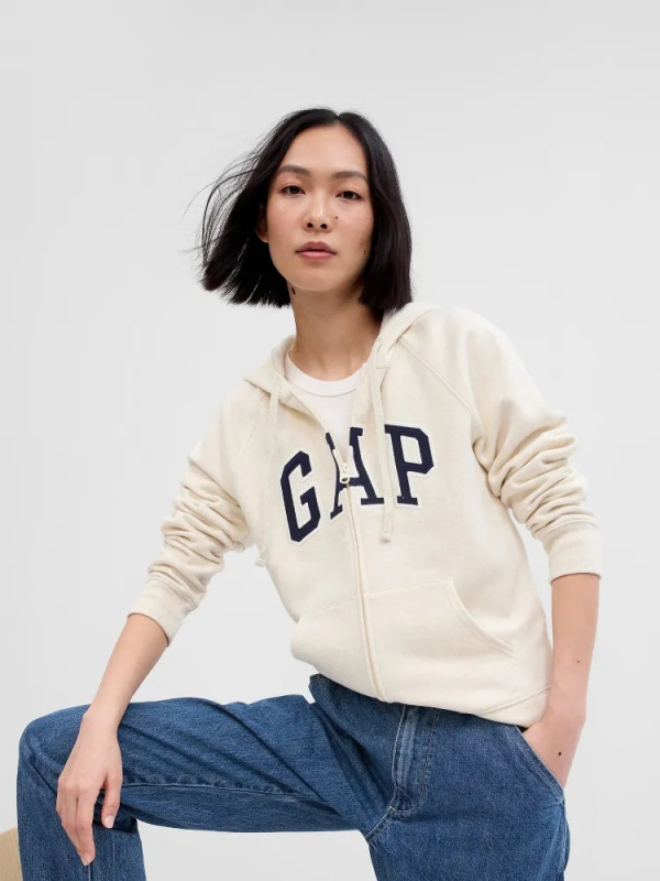 GAP HERITAGE Full Zip Hoodie dámská mikina béžová Velikost: XXL
