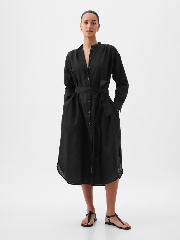 GAP Lněné košilové oversize šaty černá Velikost: S