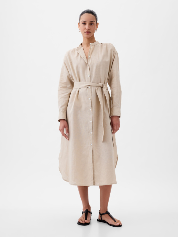 GAP Lněné košilové oversize šaty béžová Velikost: XS