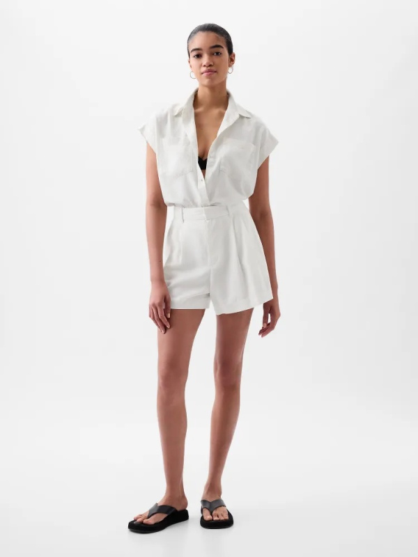 GAP Lněné kraťasy high rise bílá Velikost: XL