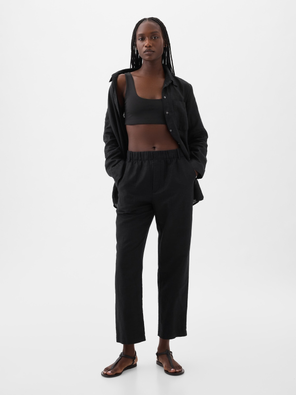 GAP Lněné kalhoty high rise - Dámské