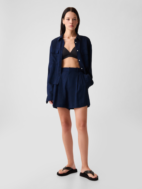 GAP Lněné kraťasy high rise tmavě modrá Velikost: S