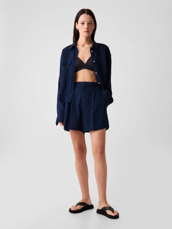 GAP Lněné kraťasy high rise tmavě modrá Velikost: L