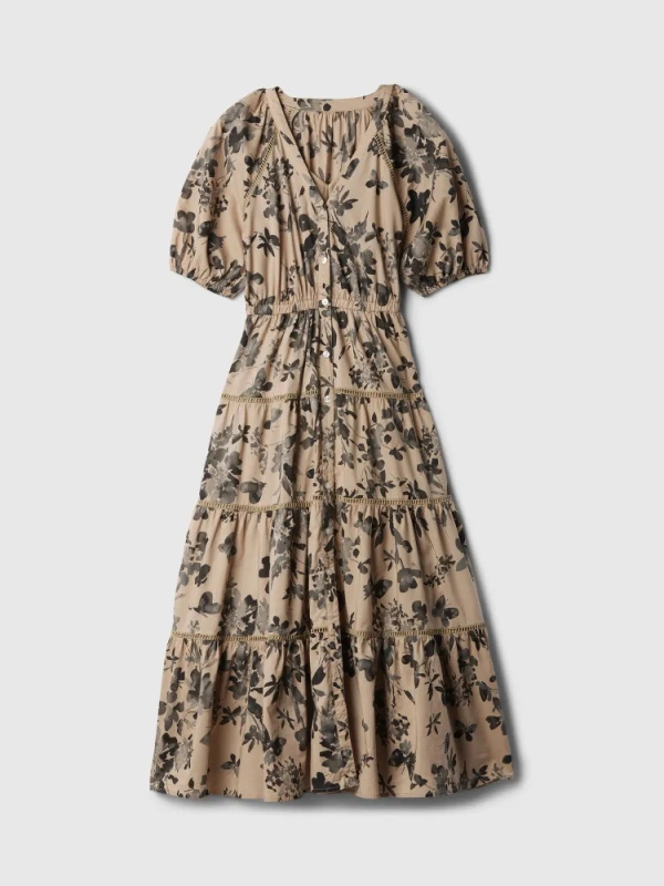 GAP Květované košilové maxi šaty béžová Velikost: M