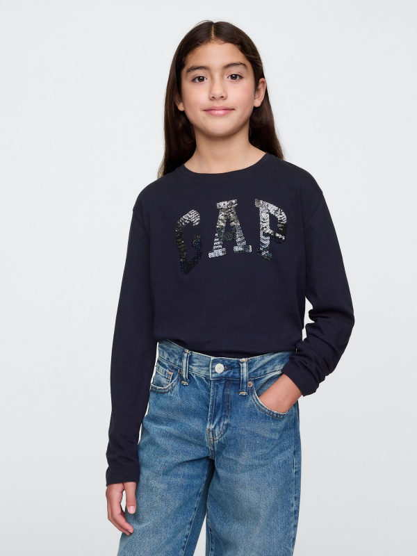 GAP Dívčí Dětské tričko s flitrovým logem 628694-01 Velikost: XL