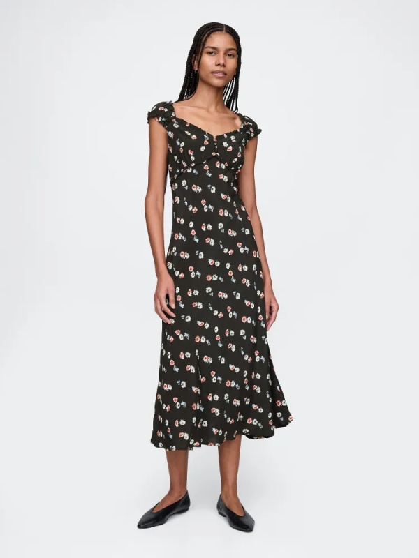 GAP Květované maxi šaty černá Velikost: M