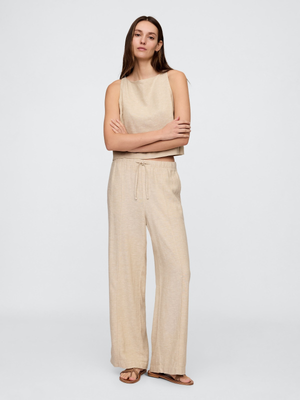 GAP Lněné kalhoty Wide béžová Velikost: XL