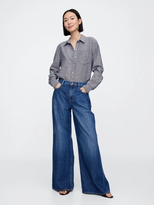 GAP Lněná košile Easy Shirt tmavě modrá Velikost: XXS