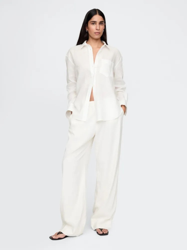 GAP Lněná oversize košile Big Shirt bílá Velikost: M