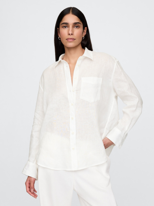 GAP Lněná oversize košile Big Shirt bílá Velikost: L