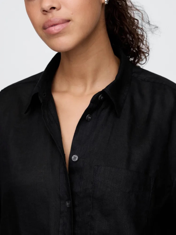 GAP Lněná oversize košile Big Shirt černá Velikost: XS