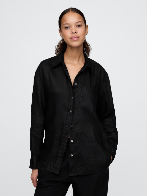 GAP Lněná oversize košile Big Shirt černá Velikost: XS
