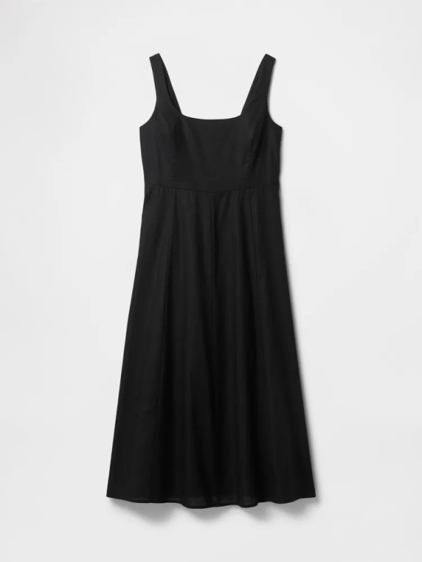 GAP Lněné midi šaty černá Velikost: XS