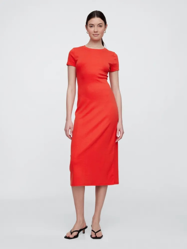 GAP Úpletové midi šaty s průstřihy červená Velikost: XS