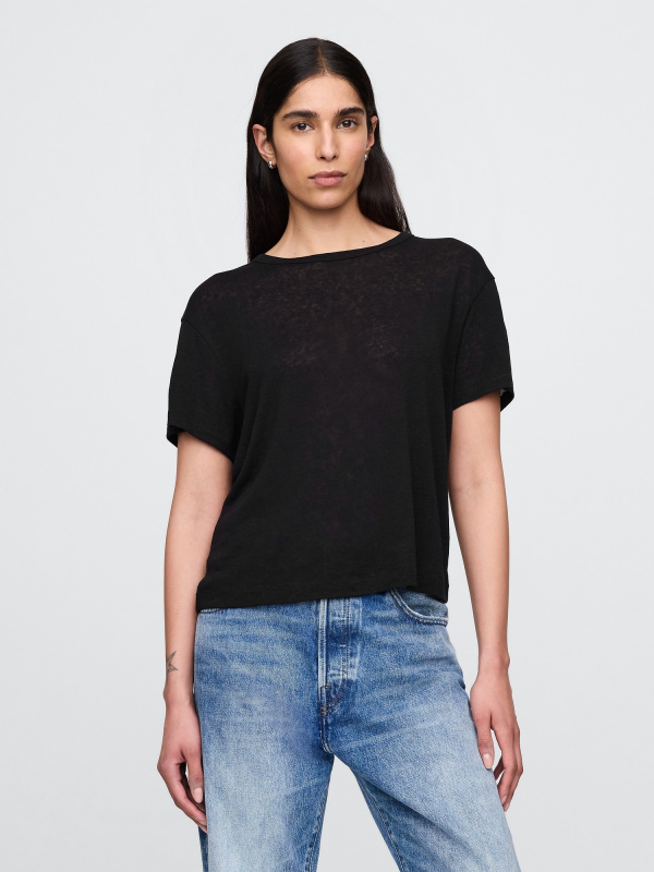 GAP Lněné crop tričko - Dámské