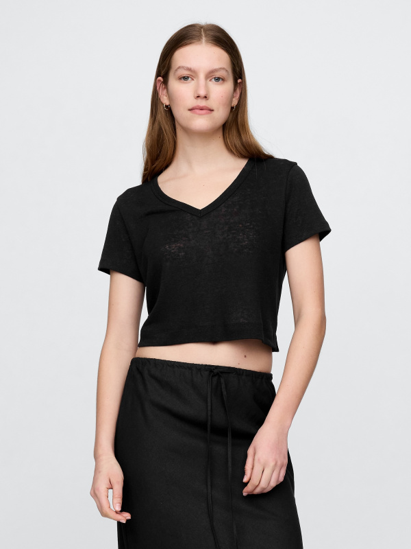 GAP Lněné crop tričko - Dámské