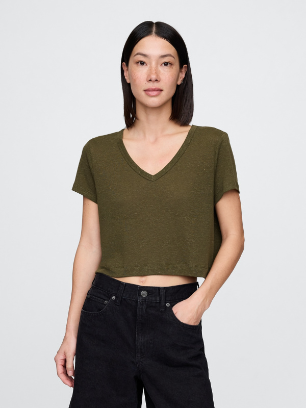 GAP Lněné crop tričko - Dámské