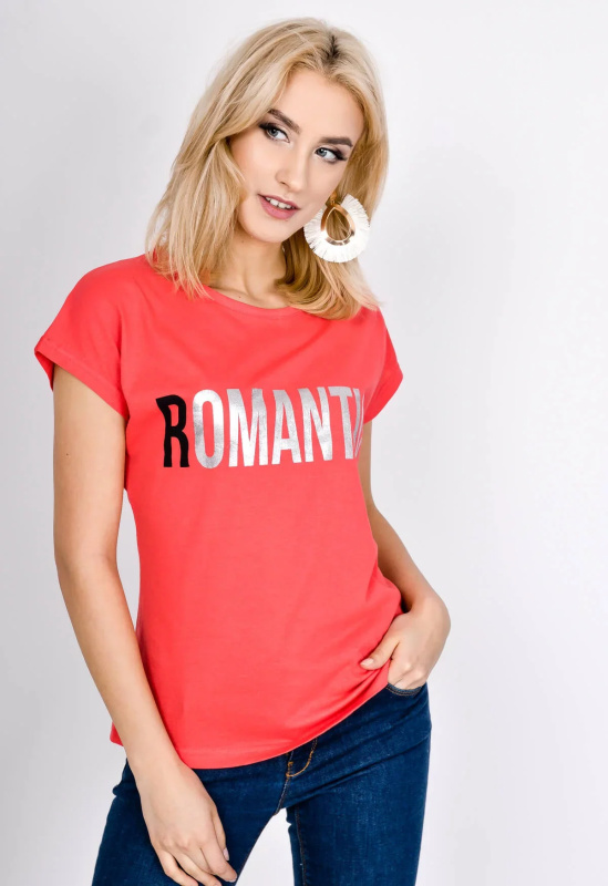 Dámské tričko s nápisem "Romantic" - červená Velikost: S