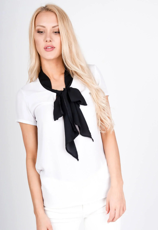 Dámská košile s krátkými rukávy a kontrastní stuhou - bílá, Velikost: XL