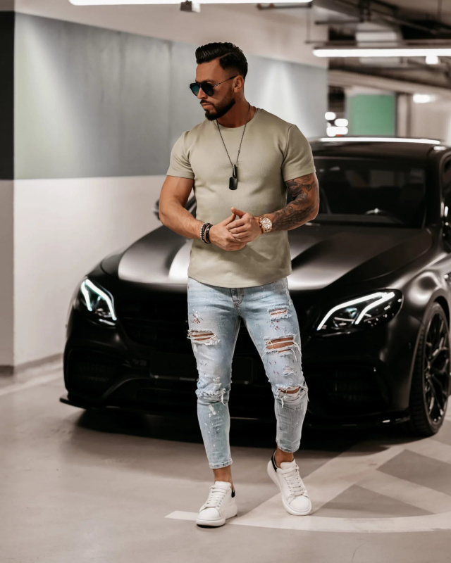 Pánské tričko 278060 khaki - Ola Voga XL