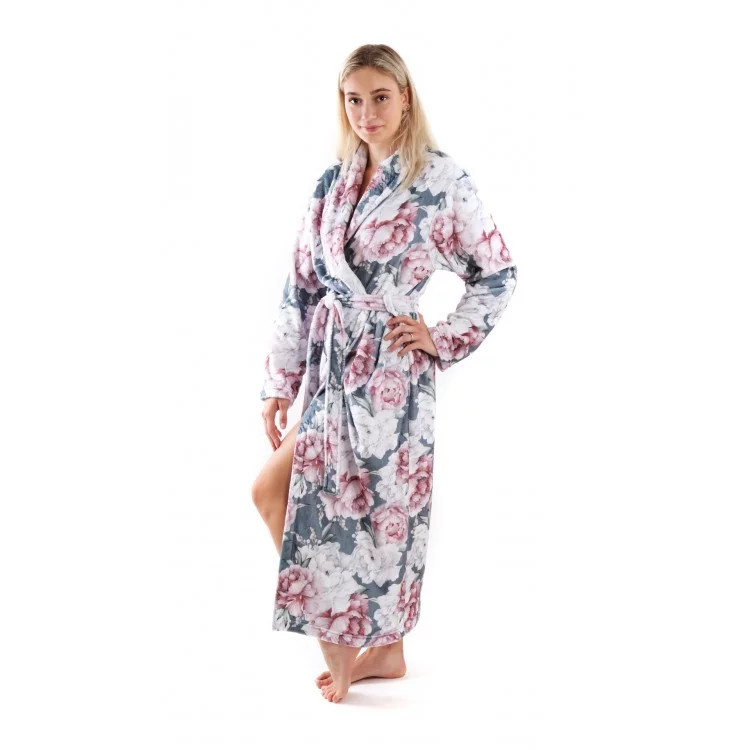 Dámský župan Aisha 2126 0012 Tmavě šedá s květy pivoňky - Vestis šedá pivońky M