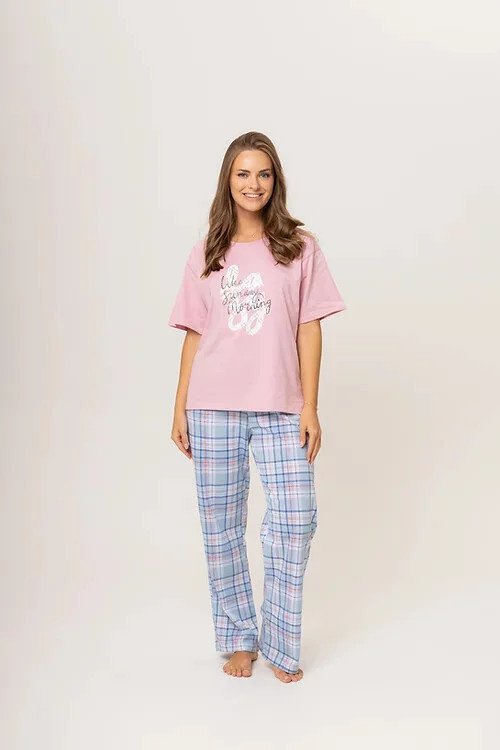 Dámské pyžamo 160/020 růžová s kárem - Karol 2XL