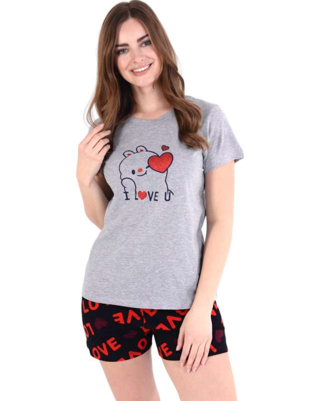 Dámské pyžamo 01/239 šedé s medvědem - Karol 3XL