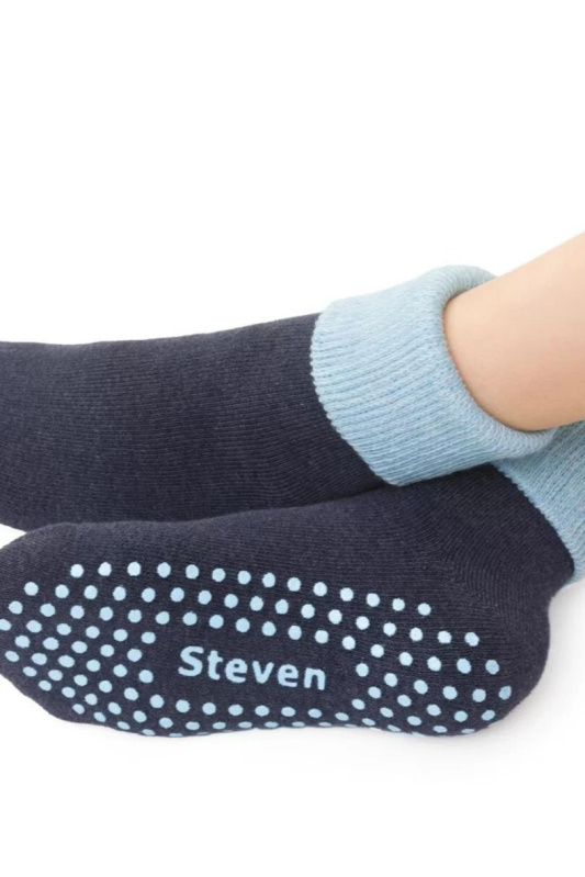 Dětské froté ABS ponožky 038 Mix barev - Steven  tm.modrá-tm.šedá 29/32