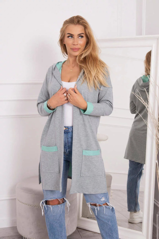 Dvoubarevná pelerína s kapucí 21679 mint+šedá - Kesi one size
