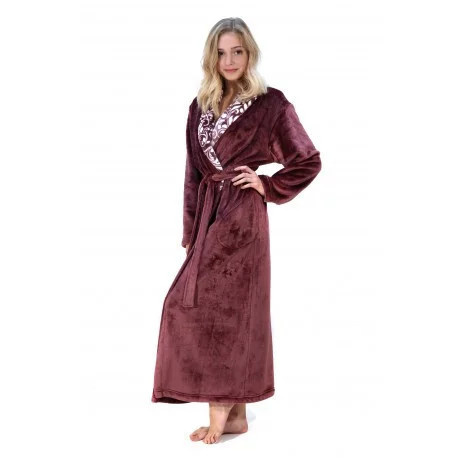 Dámský župan FLORA se šálovým límcem 2556 4853 vínová s bílou - Vestis vínoví-bílá S