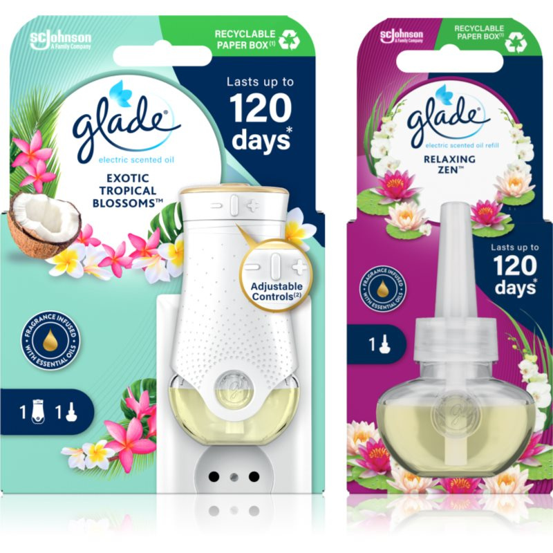 GLADE Electric scented oil Exotic Tropical Blossom + Relaxing Zen výhodné balení 3 ks