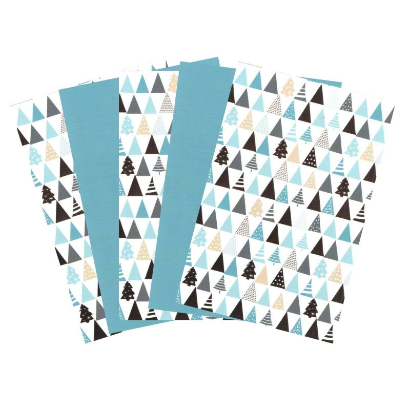 Sada oboustranných papírů A4 (5ks) modro bílý se stromy 300g/m2