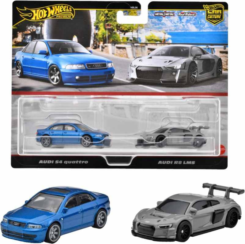 Hot wheels® premium angličák 2 ks audi s4 quattro & audi r8 lms