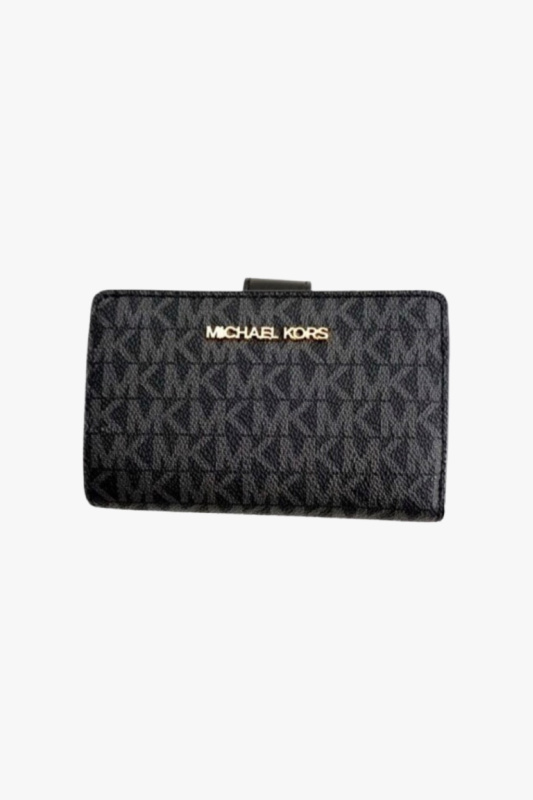 Michael Kors Jet set travel BIFOLD medium dámská peněženka černá zlatá s monogramem