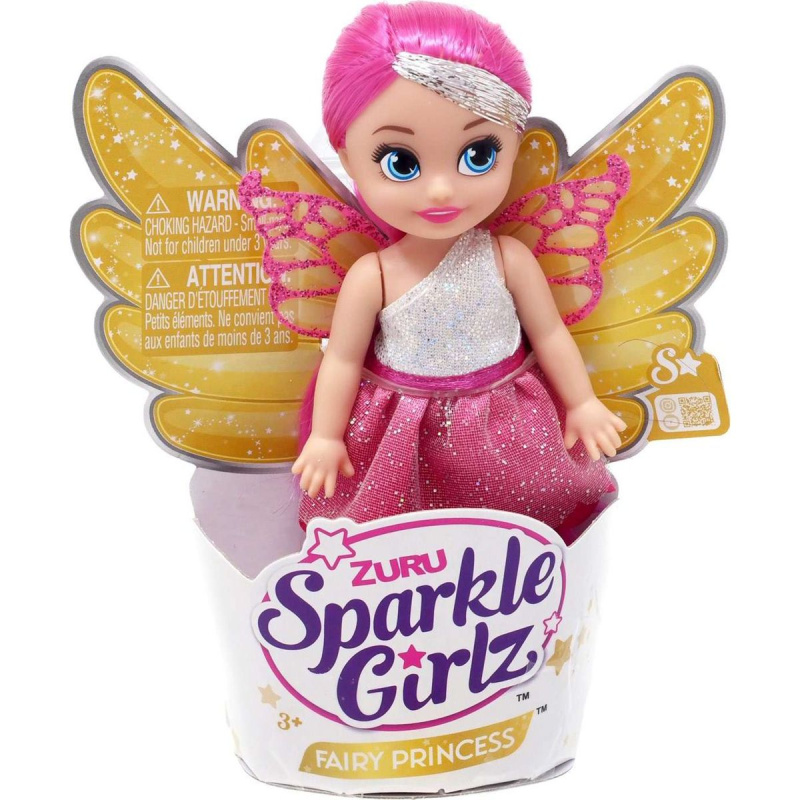 Zuru Víla Sparkle Girlz s křídly malá v kornoutku růžo-stříbrnné šaty a růžové vlasy