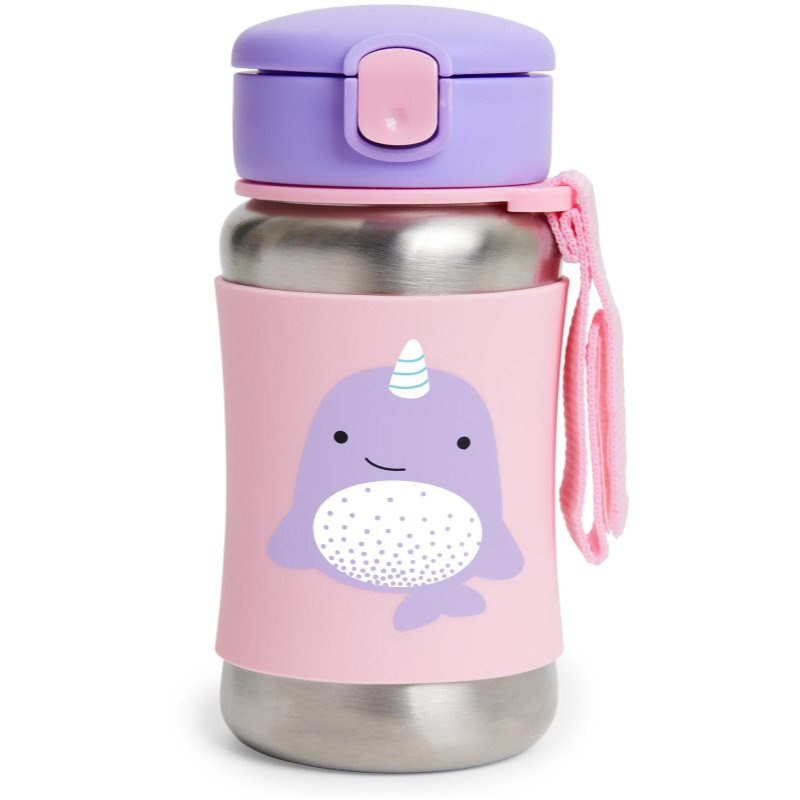 Skip Hop Zoo Straw Bottle nerezová láhev na vodu s brčkem Narval 12 m+ 350 ml