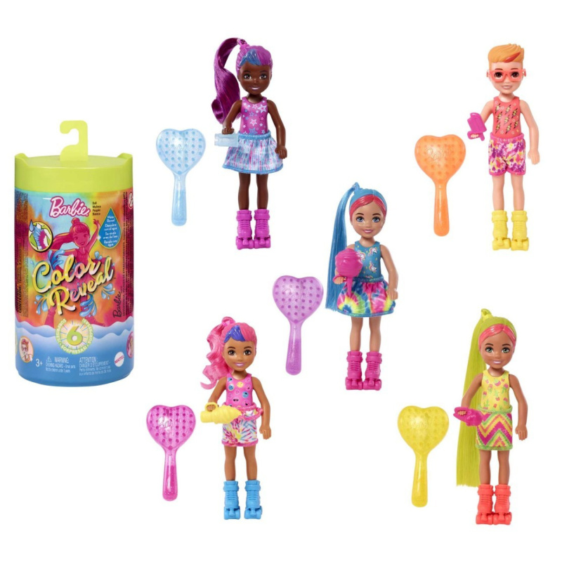Mattel barbie color reveal chelsea neonová batika, hcc90