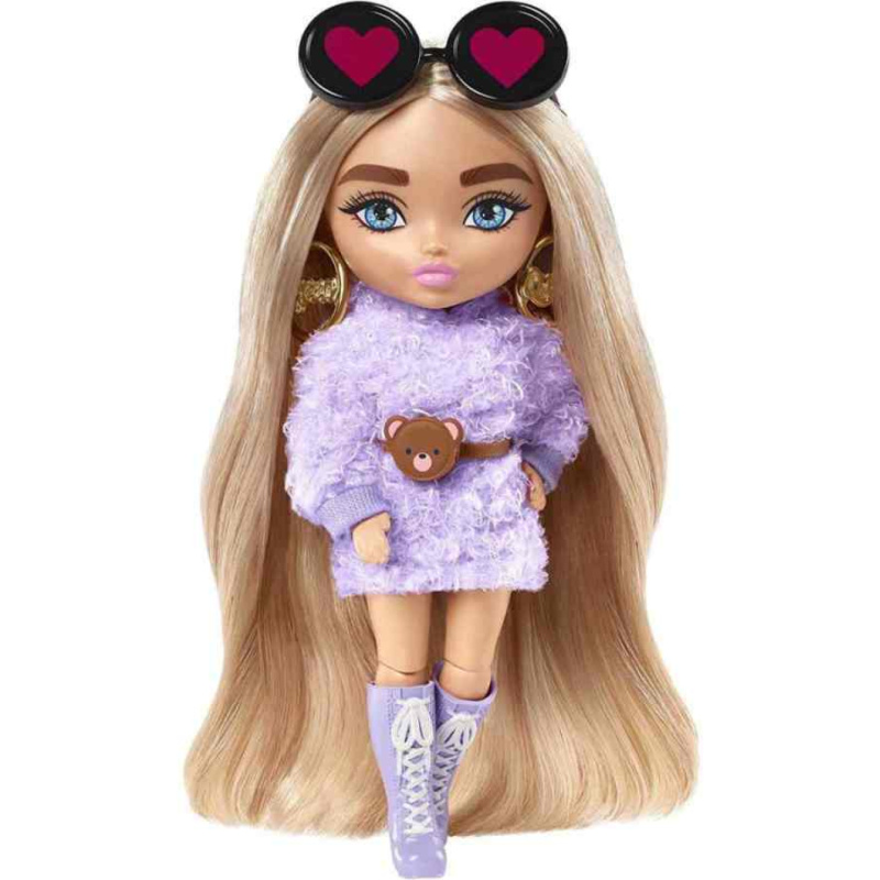 Mattel barbie® extra minis™ blondýnka s černými brýlemi se srdíčky, hgp66