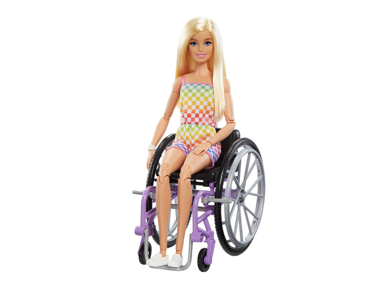 Mattel Barbie modelka na invalidním vozíku v kostkovaném overalu HJT13
