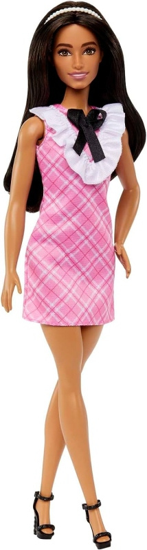 Barbie® modelka 209 růžové kostkované šaty, mattel hjt06