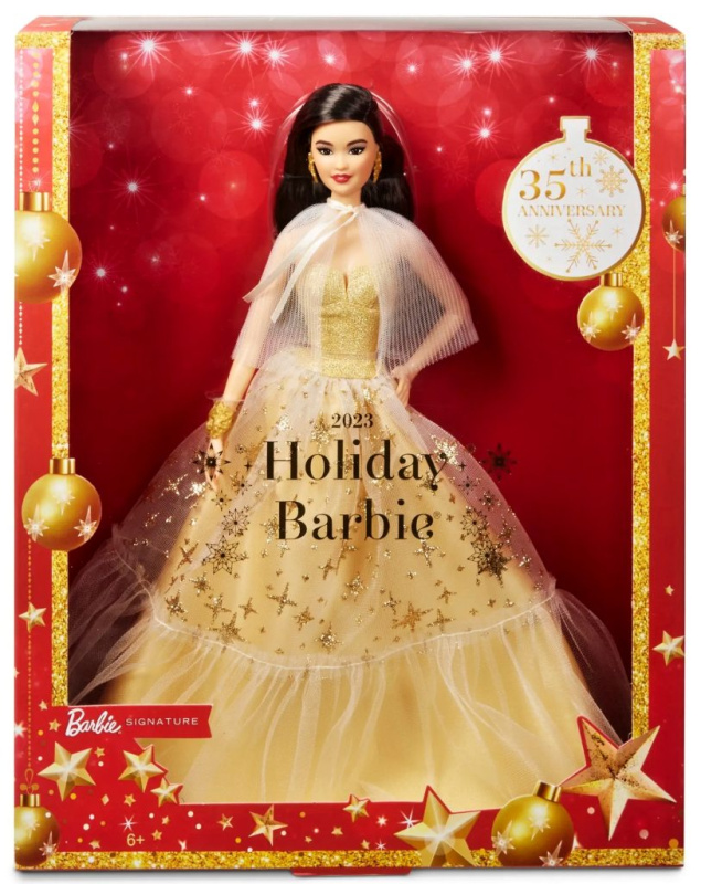 Mattel sběratelská barbie vánoční černovláska, hjx07