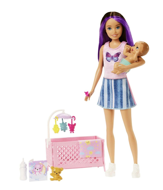 Mattel barbie chůva herní set s postýlkou, hjy33