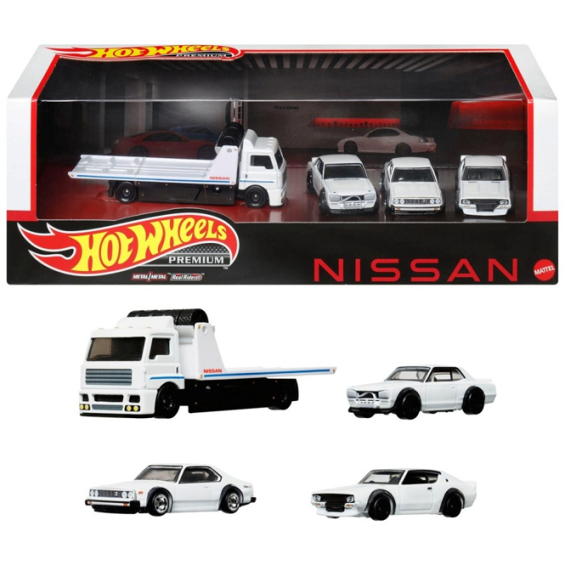 Mattel hot wheels premium nissan skyline cars & 1 transporter