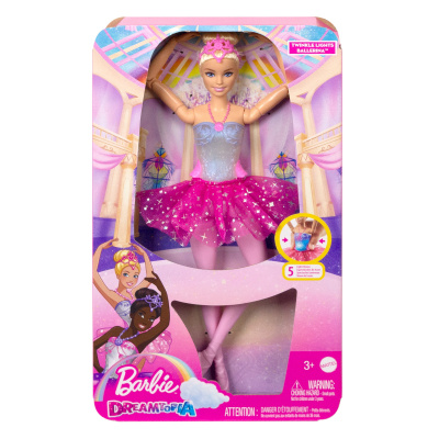 Mattel Barbie svítící magická baletka s růžovou sukní HLC25