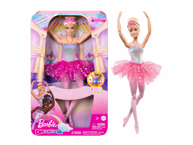 Mattel Barbie svítící magická baletka s růžovou sukní HLC25