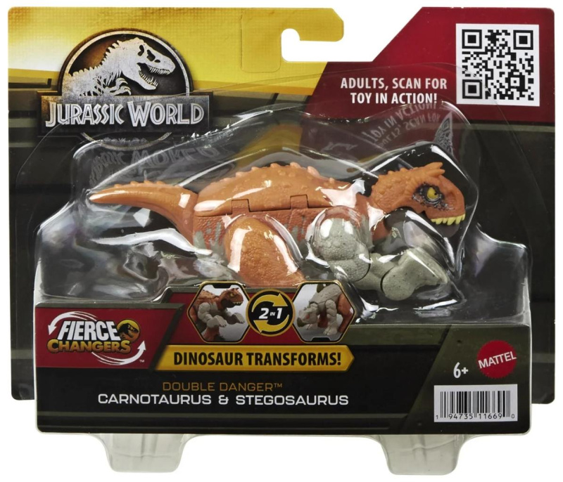Mattel jurský svět dinosaurus s transformací carnotaurus a stegosaurus, hlp07