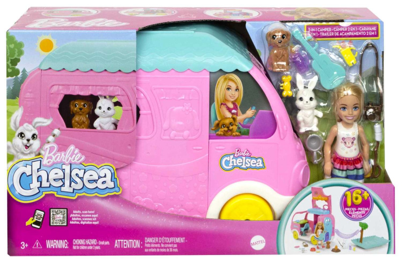 Mattel barbie chelsea 2 v 1 karavan s panenkou, hnh90